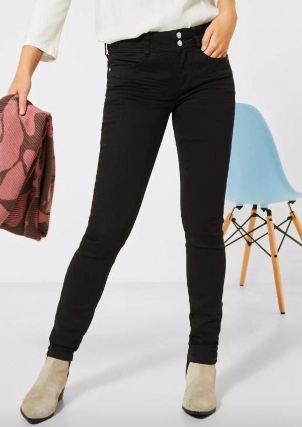 street one black jeans high waist slim leg made using repreve fabric made from recycled plastic bottles