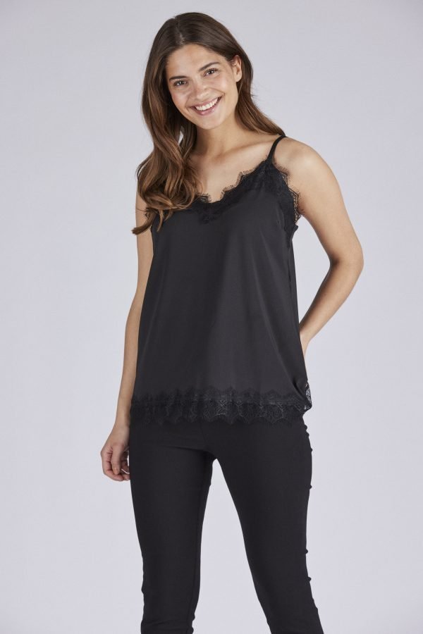 freequent dressy vest top with lace and adjustable shoulder straps black