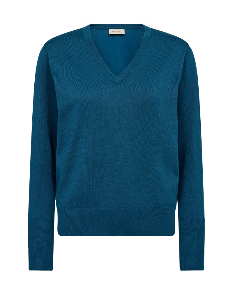 Katie V-Neck Pullover Saxony Blue Freequent - Daisy