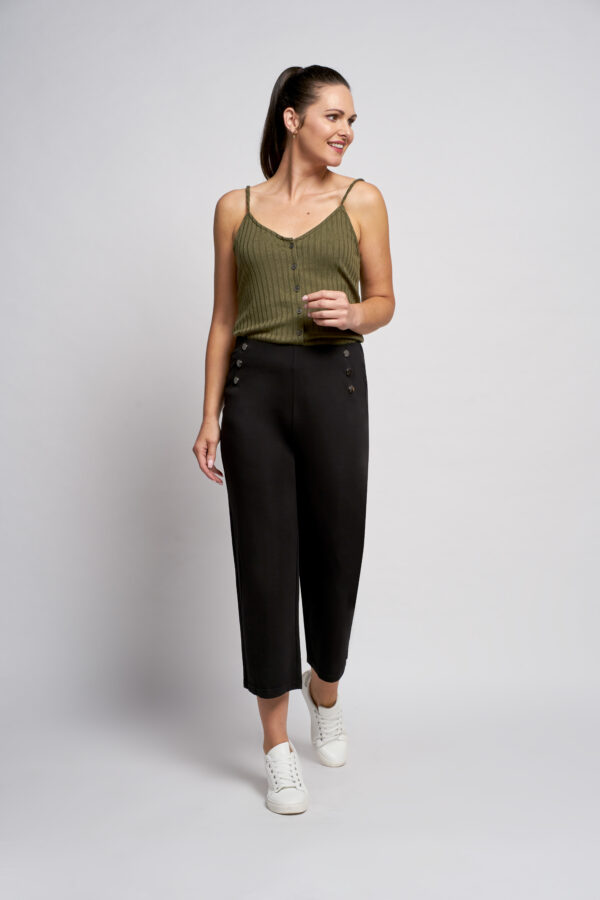 584c Ponte Culotte with Button Down Feature Black Pinns