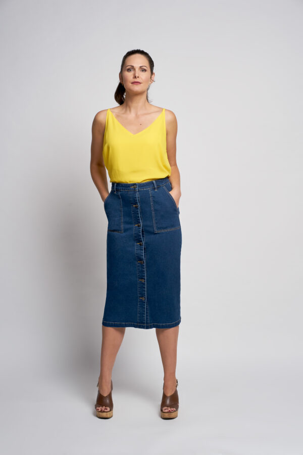 592sk Denim Midi Skirt Mid Denim Pinns