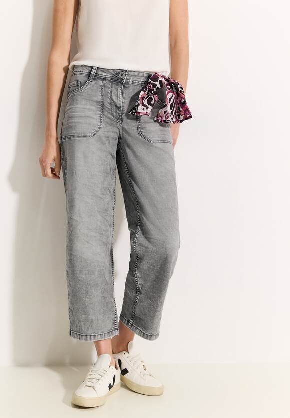 Culotte Jeans with Bandana Belt Mid Grey Random Wash Cecil