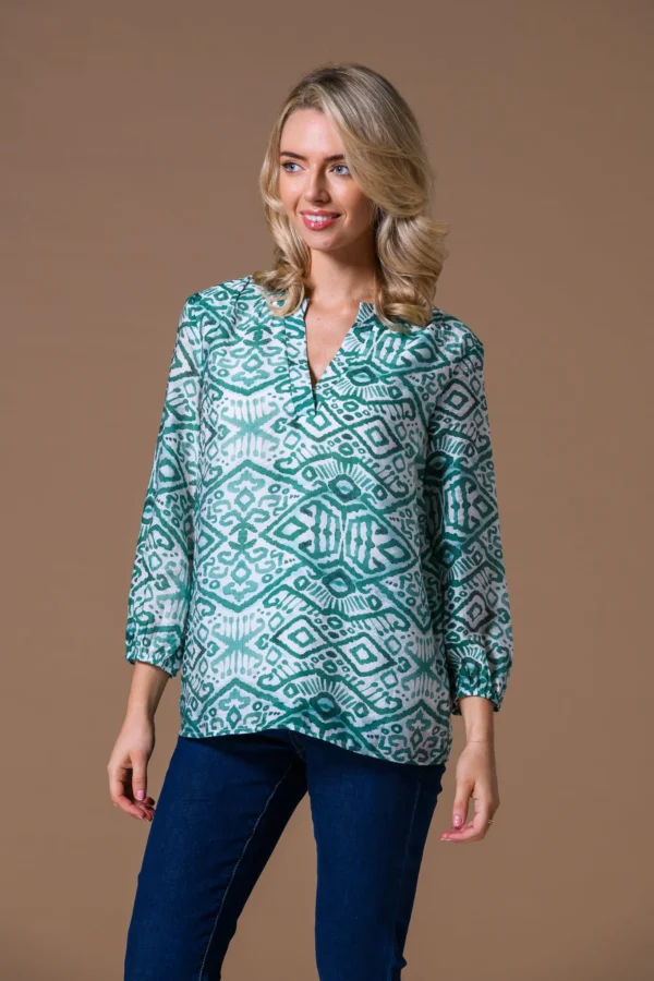 Aztec 3/4 Sleeve Top Green Paco