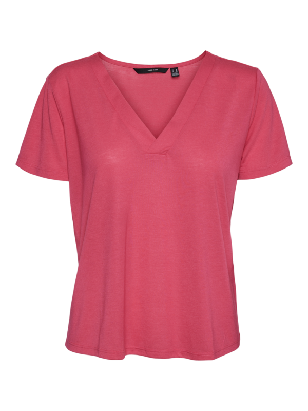 VMSpicy Short Sleeve V-Neck Loose Top Raspberry Sorbet Vero Moda