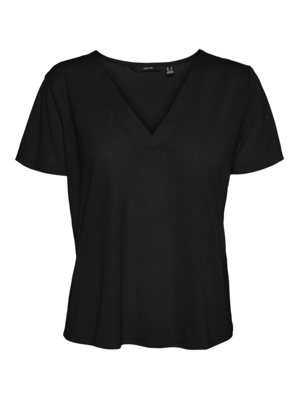 VMSpicy Short Sleeve V-Neck Loose Top Black Vero Moda