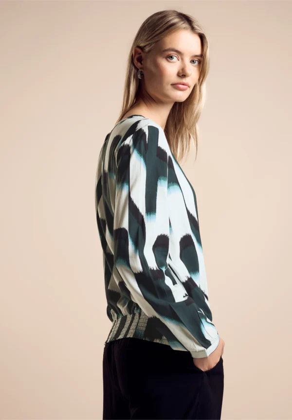 Printed Roundneck Blouse with Cutout Hunter Green Street One - Image 2