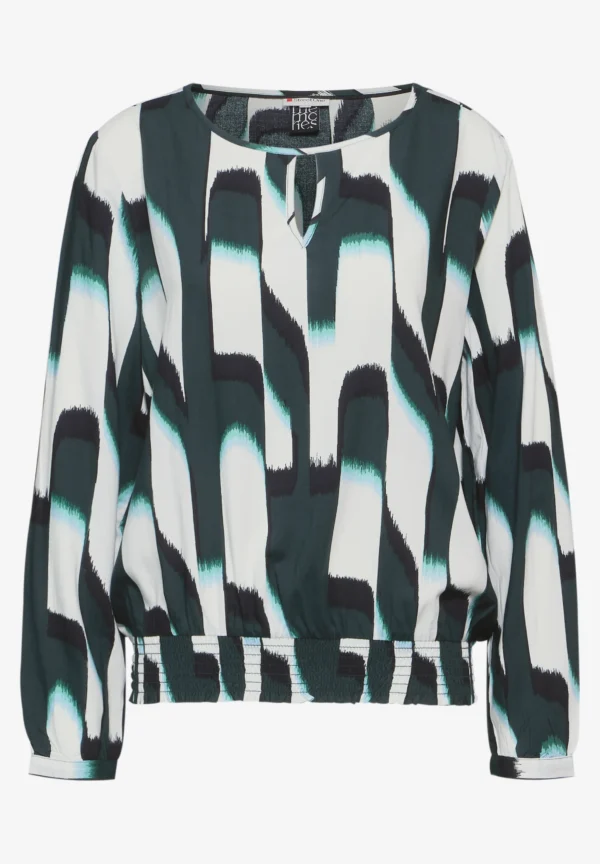 Printed Roundneck Blouse with Cutout Hunter Green Street One - Image 3