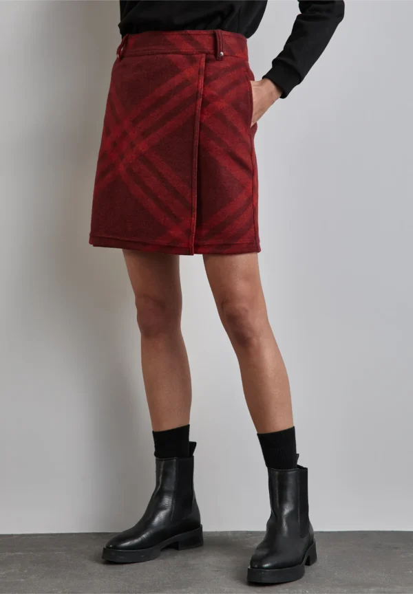 Checkered Skirt in Wool Look Beet Red Street One