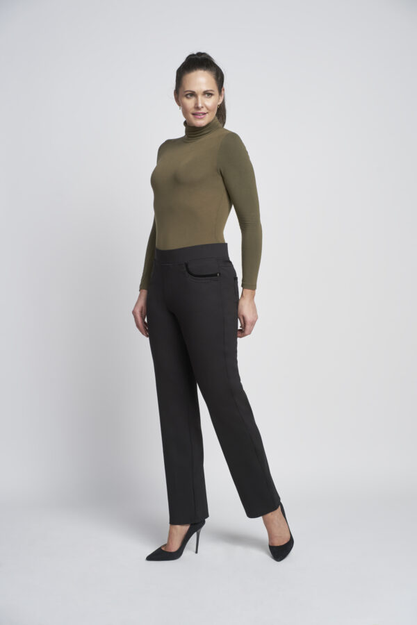 405T Ponte Trouser with Crystal Velvet Pocket Detail Black Pinns