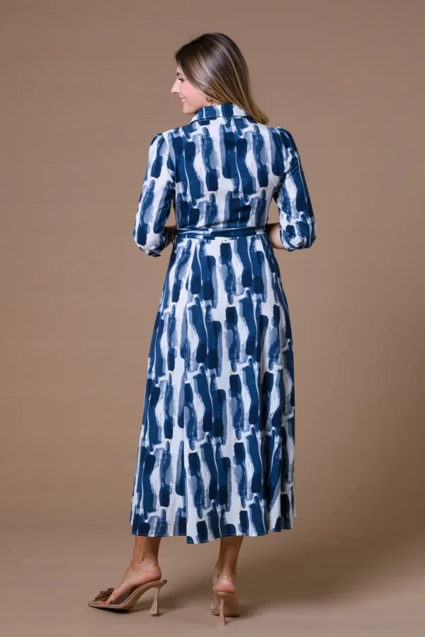 Block Print Maxi Shirt Dress Blue Paco - Image 2