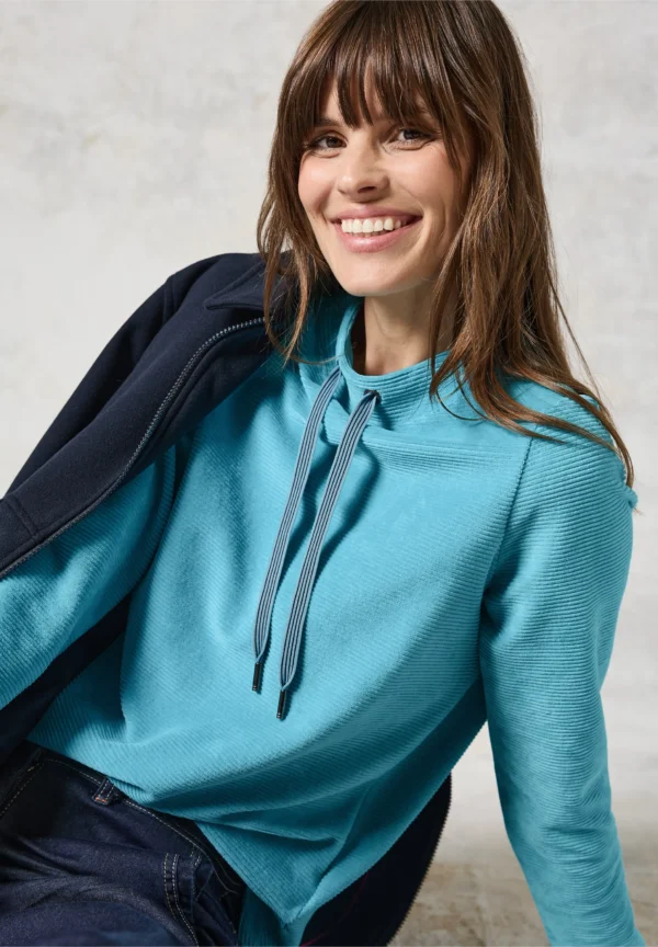 Cord Top with Funnel Neck Turquoise Cecil