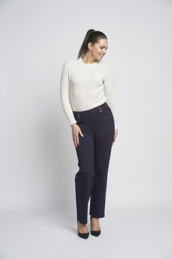 Ponte Contour Regular Trouser with Diamante Navy Pinns