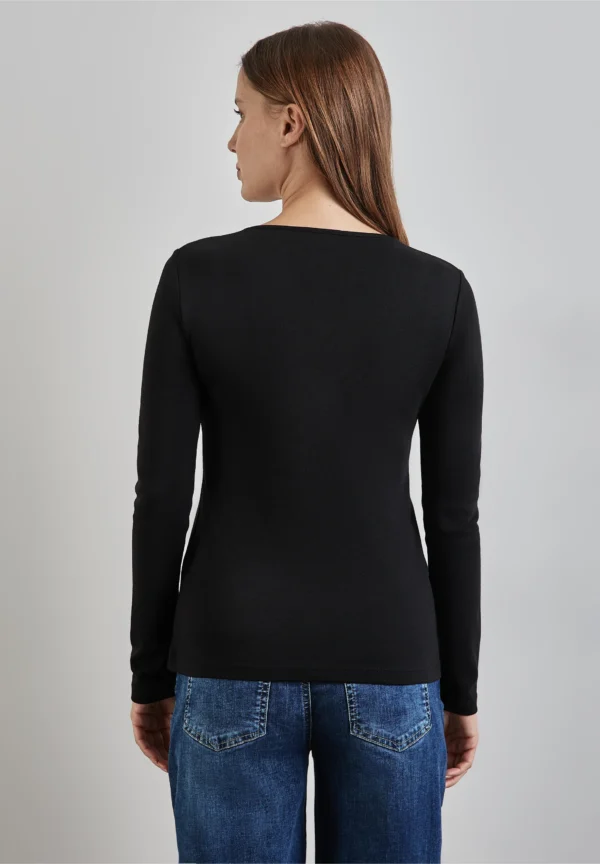 Heart Neckline Long Sleeve Top Black Street One - Image 2