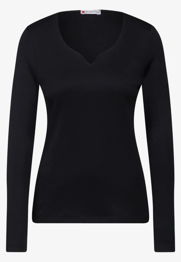 Heart Neckline Long Sleeve Top Black Street One - Image 3