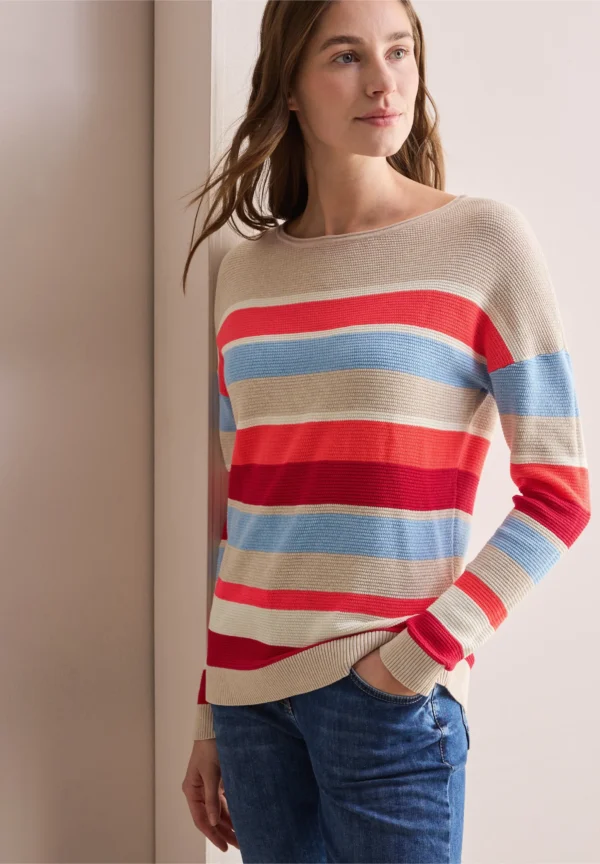 Stripe Boatneck Sweater Desert Beige Melange Cecil