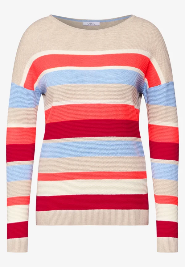 Stripe Boatneck Sweater Desert Beige Melange Cecil - Image 3