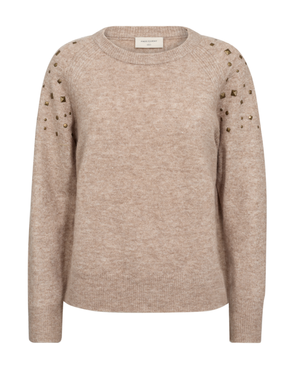 Soft Knit Pullover with Studded Shoulder Detail Simply Taupe Melange Freequent