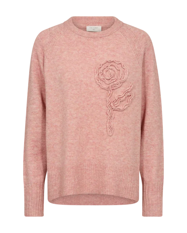 Soft Sweater with Knitted Rose on Front Misty Rose Melange Freequent