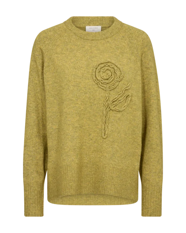 Soft Sweater with Knitted Rose on Front Willow Melange Freequent