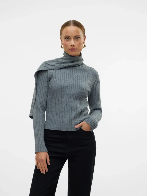 VMZoey LS Wrap Neck Pullover Medium Grey Melange Vero Moda