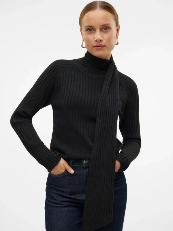 VMZoey LS Wrap Neck Pullover Black Vero Moda