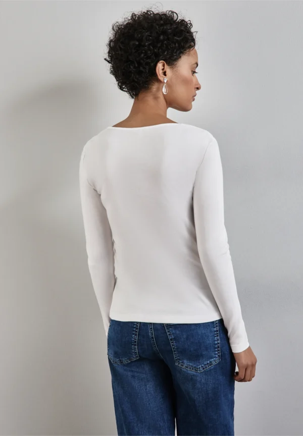 Heart Neckline Long Sleeve Top Off White Street One - Image 2