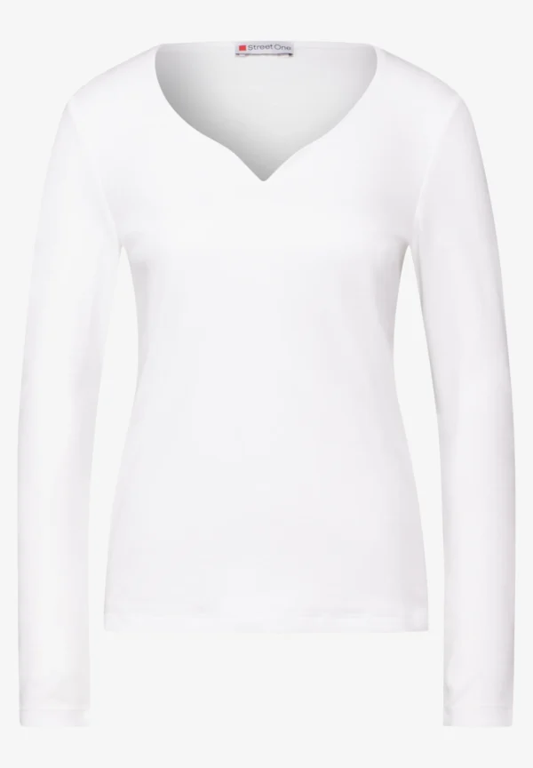 Heart Neckline Long Sleeve Top Off White Street One - Image 3