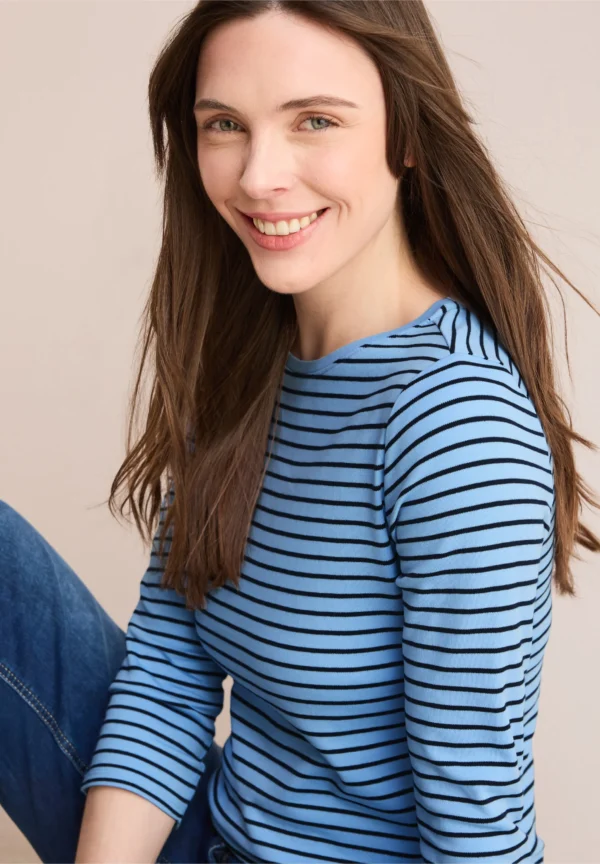 Two Tone Striped Boatneck Fresh Light Blue Cecil