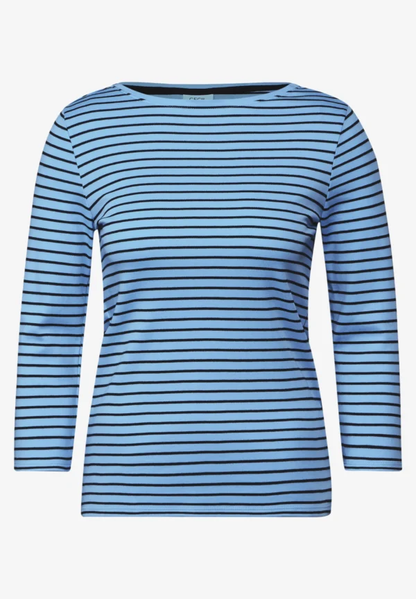 Two Tone Striped Boatneck Fresh Light Blue Cecil - Image 3