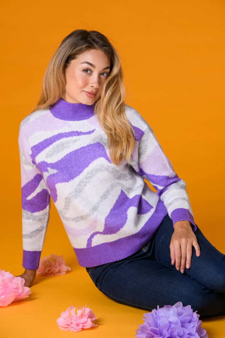 Chunky Animal Print Sweater Purple Paco