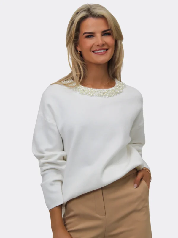 Annabelle Knit Jumper with Pearls Cream Kate & Pippa