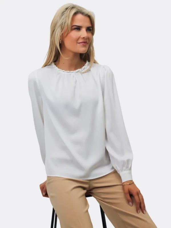 Tara Diamanate Neck Top Off White Kate & Pippa