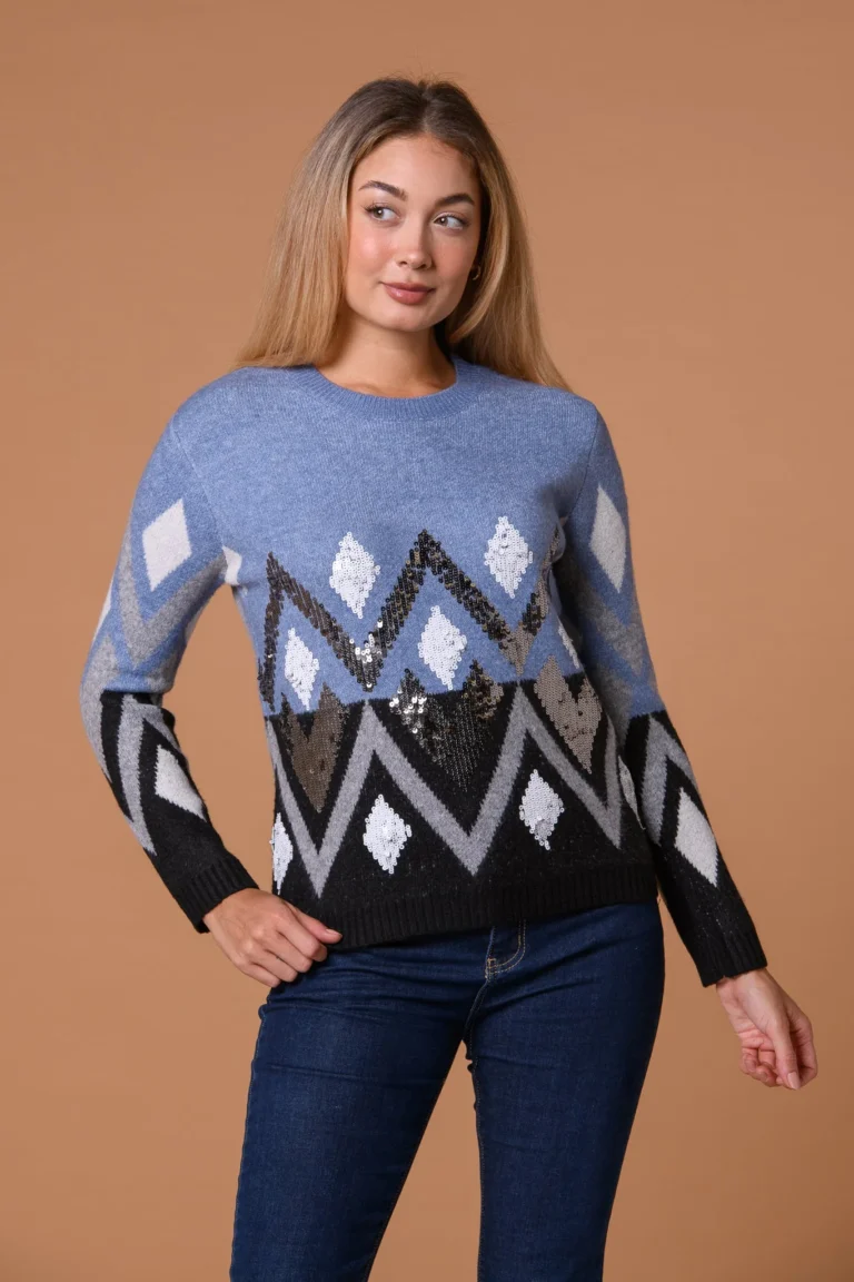 Sequin Fairisle Sweater Blue Paco