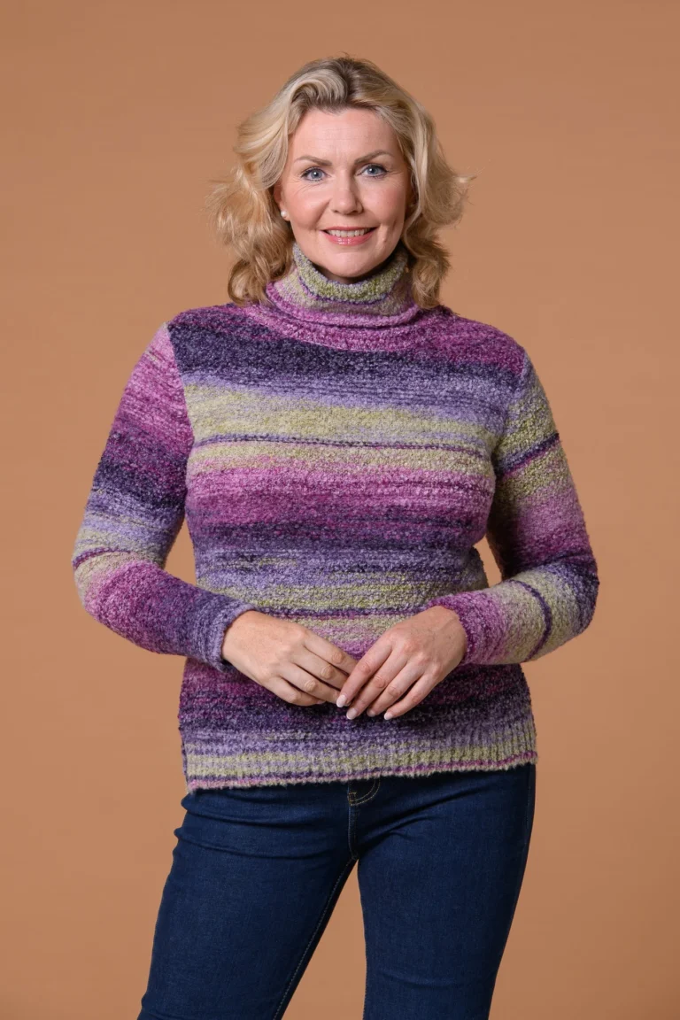 Stripe Boucle Cowl Neck Sweater Purple Paco