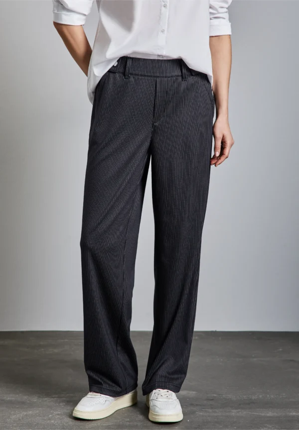 Pinstripe Straight Leg Pant 30 Deep Tint Blue Street One