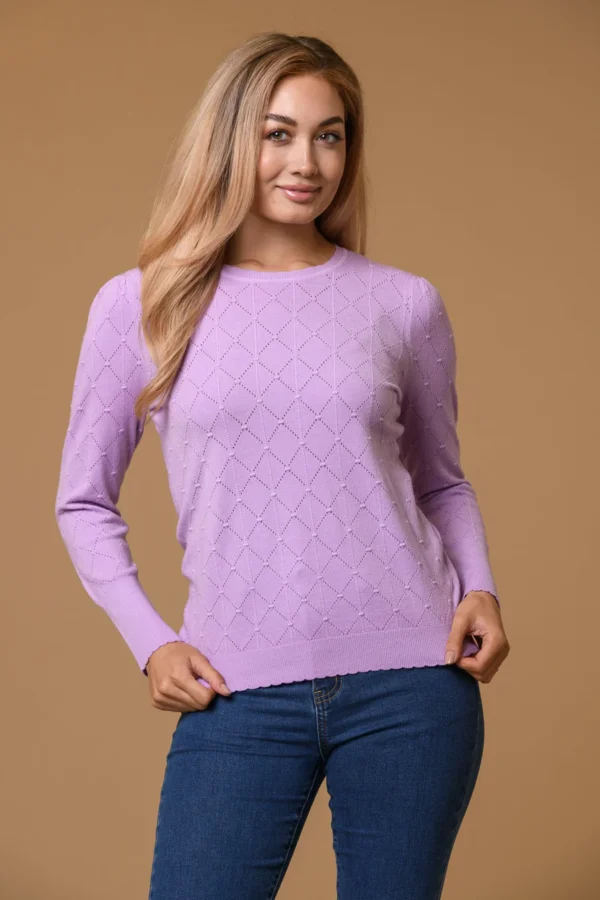 Dot & Diamond Scallop Sweater Lilac Paco