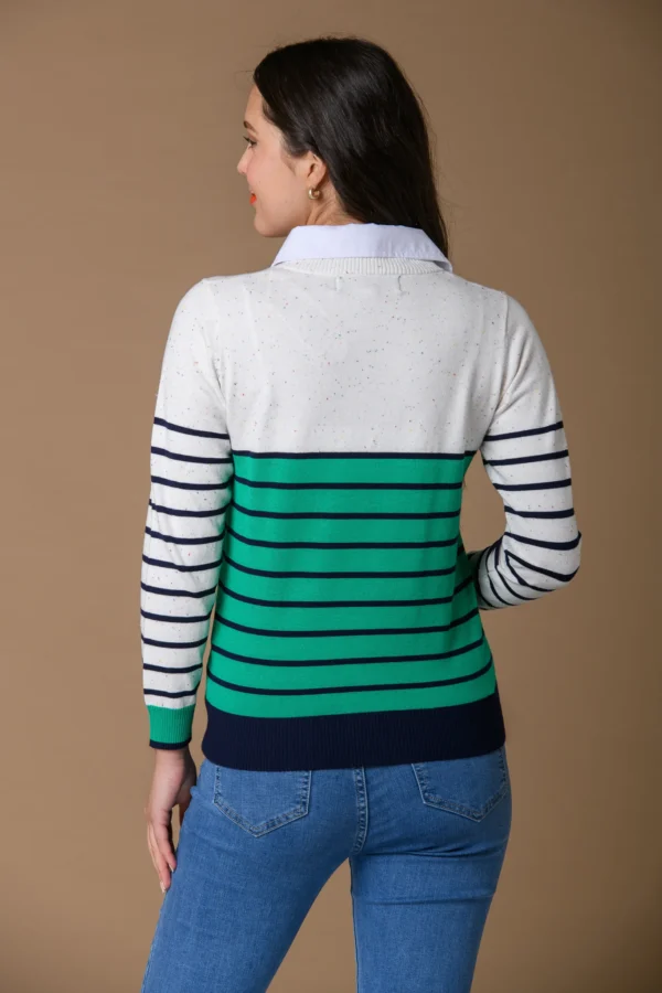 Nep Stripe Sweater Green/Navy Paco - Image 3