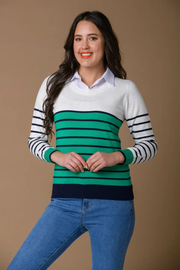 Nep Stripe Sweater Green/Navy Paco - Image 2