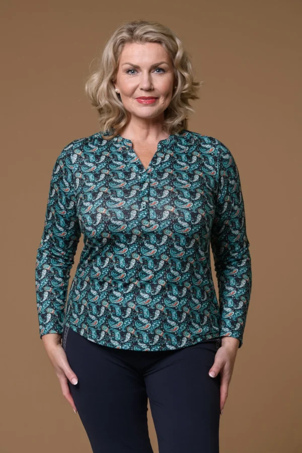 Paisley Print Nehru Collar Top Blue Paco