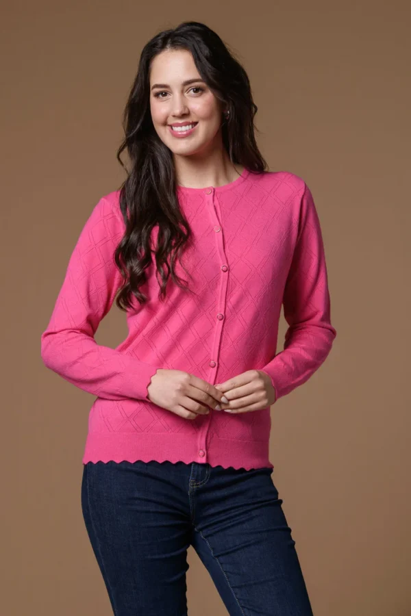 Pointelle Scallop Hem Cardi Magenta Paco