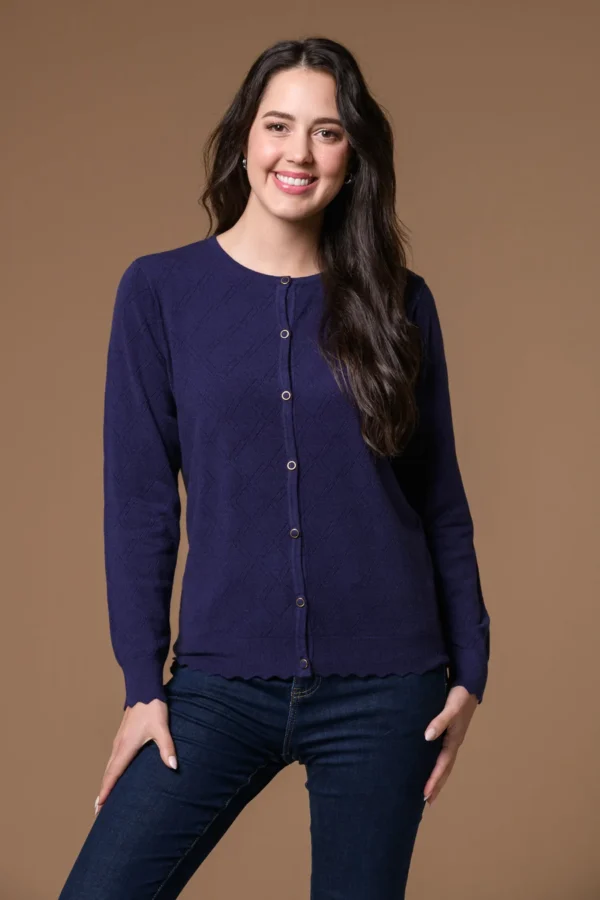 Pointelle Scallop Hem Cardi Navy Paco