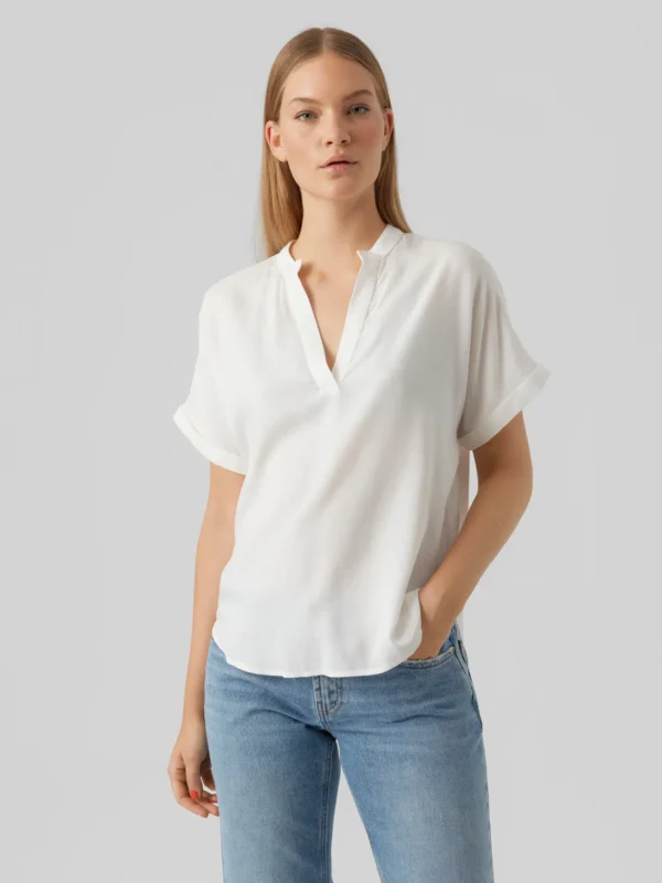 VMBeauty Shortsleeve Top V-Neck Snow White Vero Moda